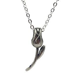 Silver Tone Tulip Flower Pendant 18" Necklace *NEW*